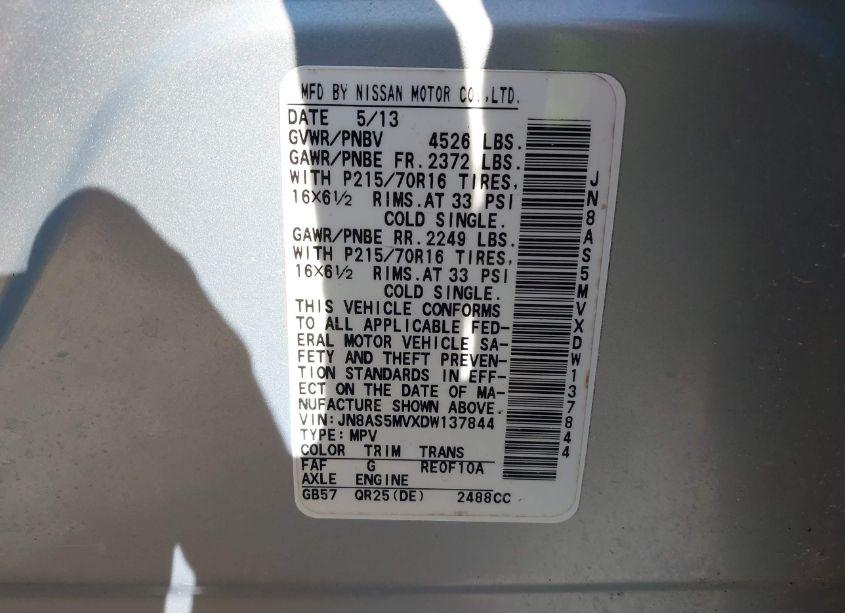 Photo 9 of 2013 Nissan Rogue S (VIN JN8AS5MVXDW137844)