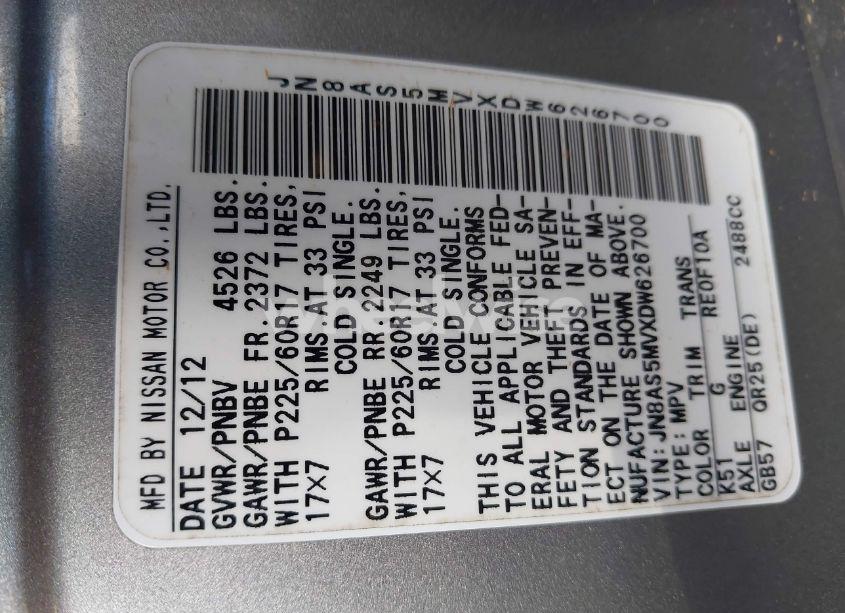 Photo 9 of 2013 Nissan Rogue SV (VIN JN8AS5MVXDW626700)