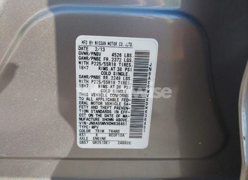 Photo 9 of 2013 Nissan Rogue SV W/SL PKG (VIN JN8AS5MVXDW636451)