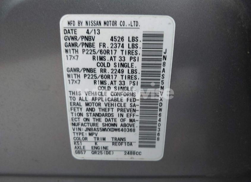 Photo 9 of 2013 Nissan Rogue SV (VIN JN8AS5MVXDW640368)