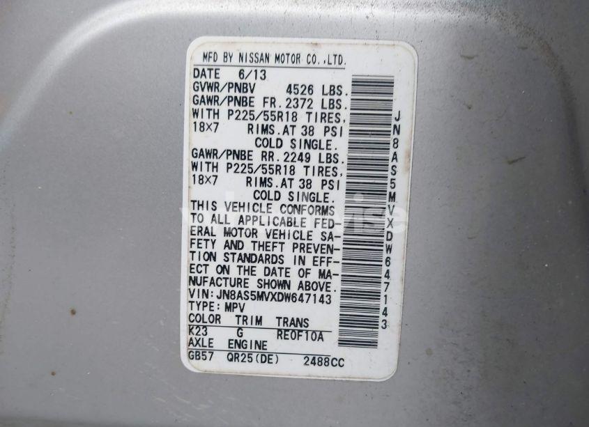 Photo 9 of 2013 Nissan Rogue SV W/SL PKG (VIN JN8AS5MVXDW647143)