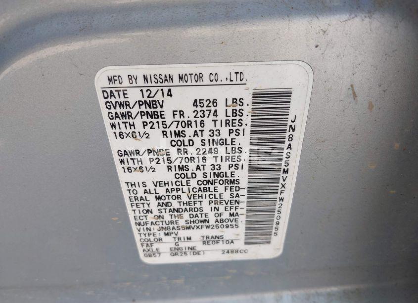 Photo 9 of 2015 Nissan Rogue SELECT S (VIN JN8AS5MVXFW250955)