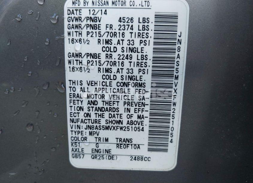 Photo 9 of 2015 Nissan Rogue SELECT S (VIN JN8AS5MVXFW251054)