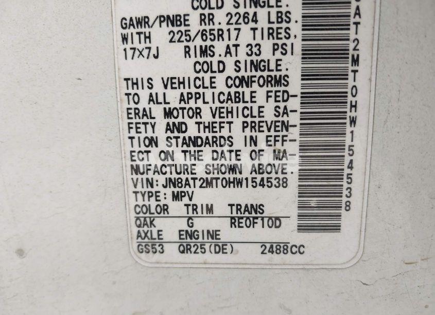 Photo 9 of 2017 Nissan Rogue SV (VIN JN8AT2MT0HW154538)