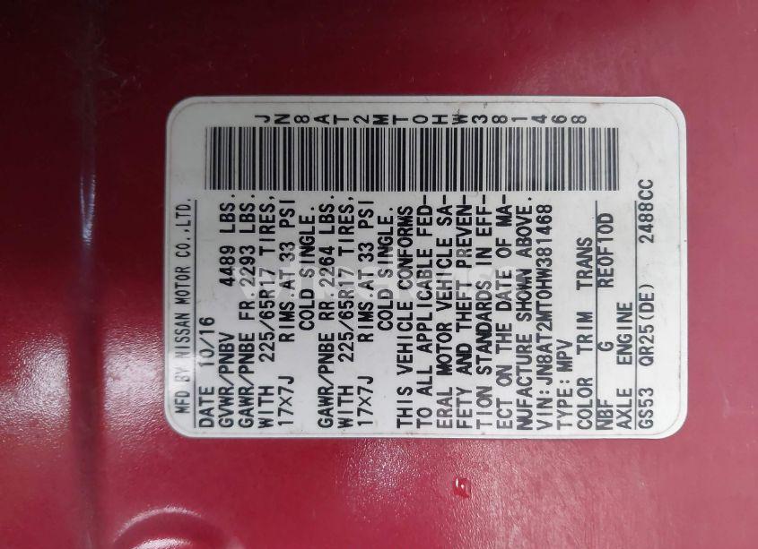 Photo 9 of 2017 Nissan Rogue SV (VIN JN8AT2MT0HW381468)