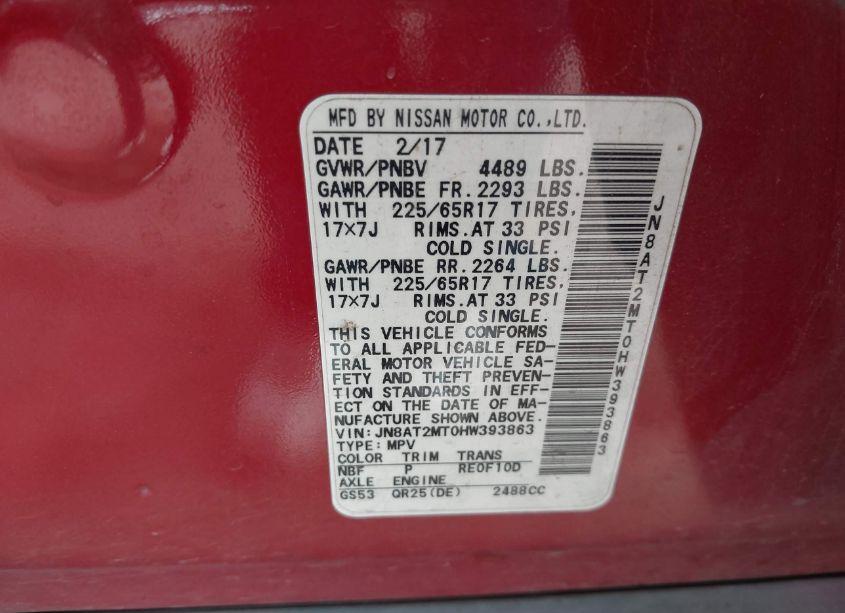 Photo 9 of 2017 Nissan Rogue SV (VIN JN8AT2MT0HW393863)