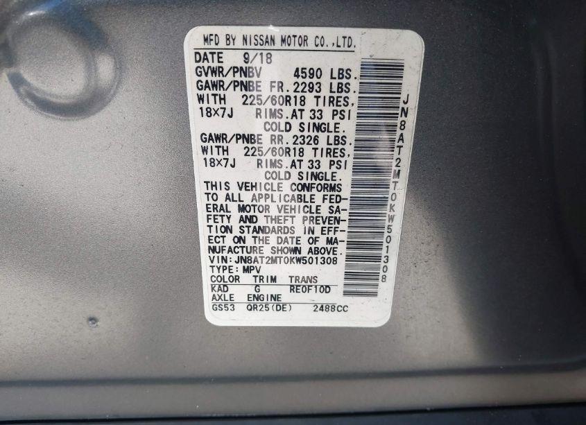 Photo 9 of 2019 Nissan Rogue SV (VIN JN8AT2MT0KW501308)