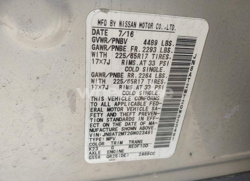 Photo 9 of 2016 Nissan Rogue S (VIN JN8AT2MT2GW023481)