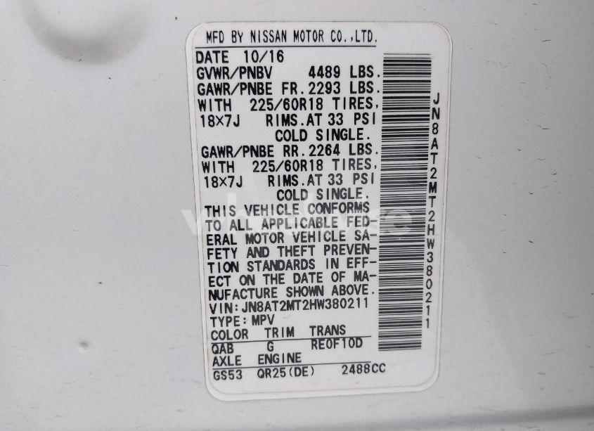 Photo 9 of 2017 Nissan Rogue SL (VIN JN8AT2MT2HW380211)