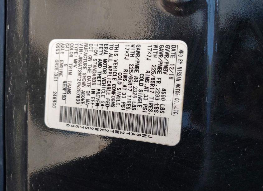 Photo 9 of 2019 Nissan Rogue SV (VIN JN8AT2MT2KW257600)