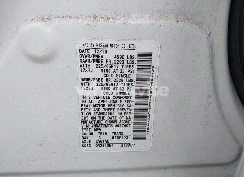 Photo 9 of 2020 Nissan Rogue S FWD (VIN JN8AT2MT2LW037407)