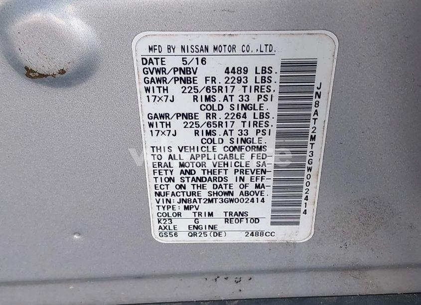 Photo 9 of 2016 Nissan Rogue S (VIN JN8AT2MT3GW002414)