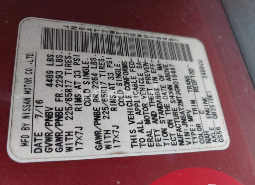 Photo 9 of 2016 Nissan Rogue S (VIN JN8AT2MT3GW018497)