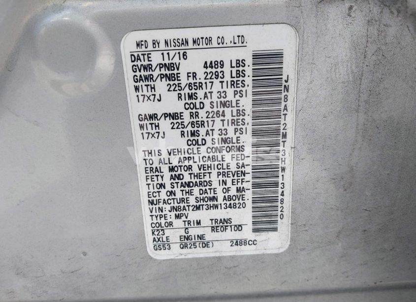 Photo 9 of 2017 Nissan Rogue S (VIN JN8AT2MT3HW134820)