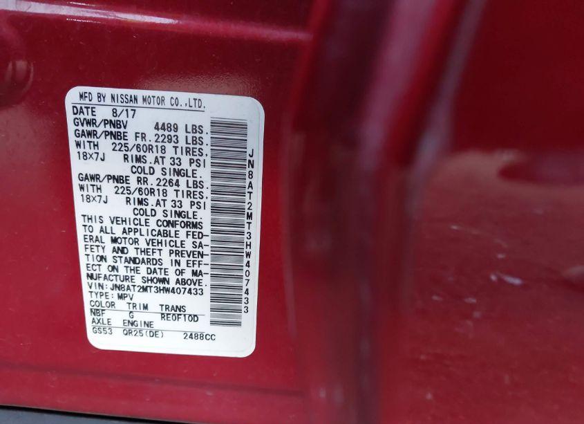 Photo 9 of 2017 Nissan Rogue SL (VIN JN8AT2MT3HW407433)