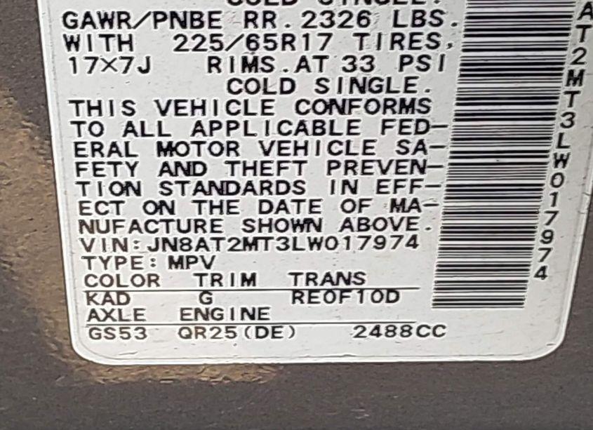 Photo 9 of 2020 Nissan Rogue S FWD (VIN JN8AT2MT3LW017974)