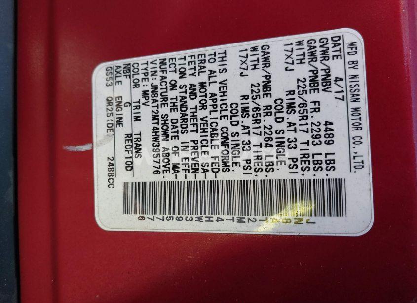 Photo 9 of 2017 Nissan Rogue SV (VIN JN8AT2MT4HW395776)