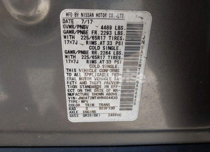 Photo 9 of 2017 Nissan Rogue SV (VIN JN8AT2MT4HW404430)