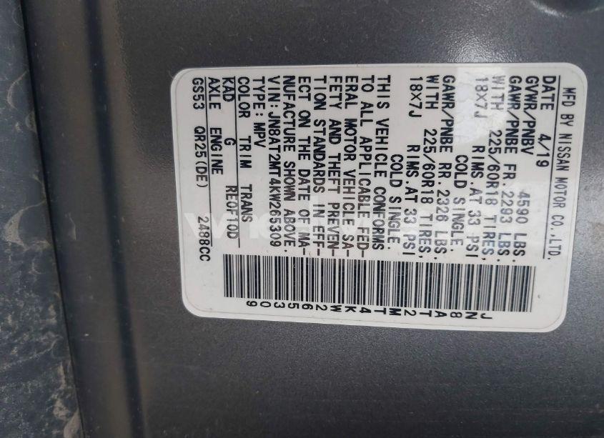 Photo 9 of 2019 Nissan Rogue SV (VIN JN8AT2MT4KW265309)