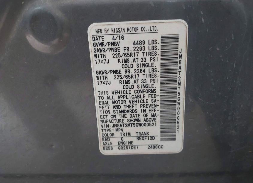 Photo 9 of 2016 Nissan Rogue S (VIN JN8AT2MT5GW000521)