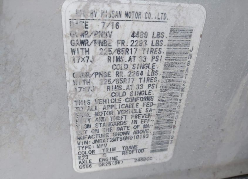 Photo 9 of 2016 Nissan Rogue S (VIN JN8AT2MT5GW018193)