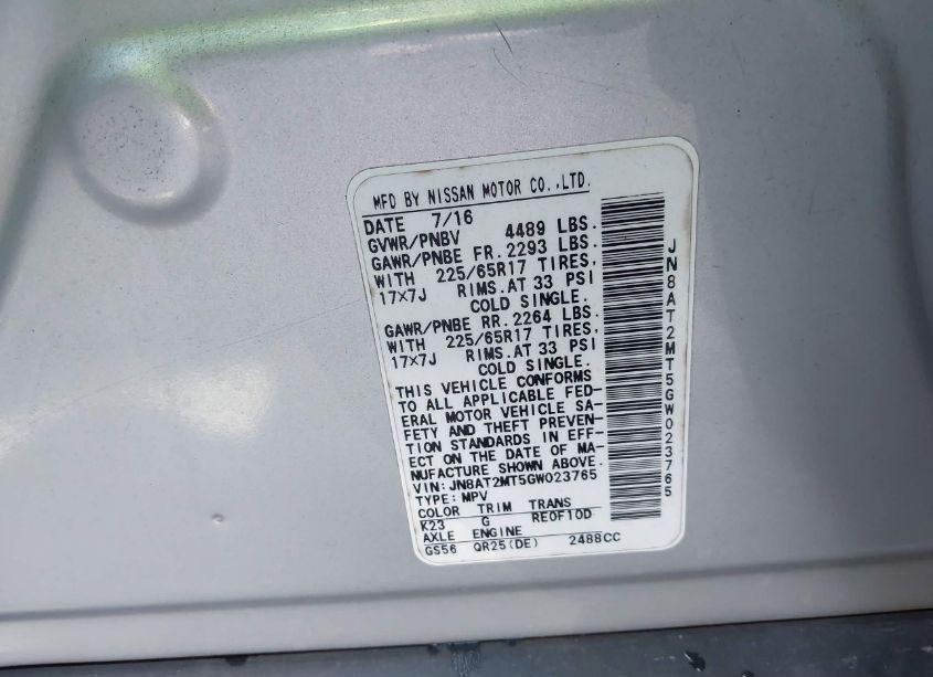 Photo 9 of 2016 Nissan Rogue SV (VIN JN8AT2MT5GW023765)