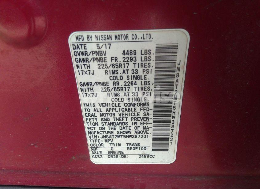 Photo 9 of 2017 Nissan Rogue SV (VIN JN8AT2MT5HW397231)