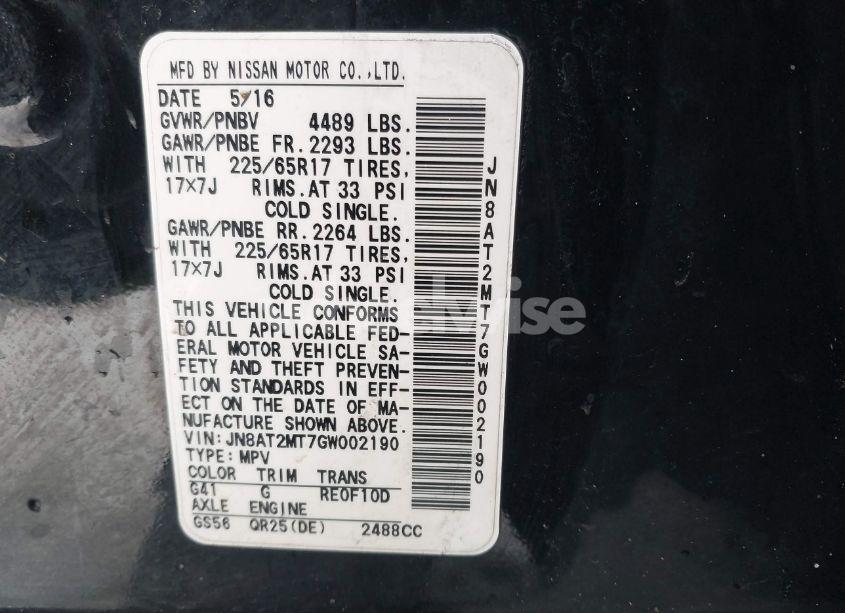 Photo 9 of 2016 Nissan Rogue SV (VIN JN8AT2MT7GW002190)