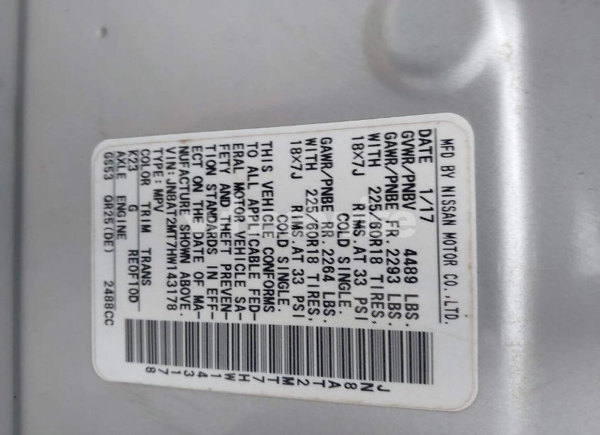 Photo 9 of 2017 Nissan Rogue SL (VIN JN8AT2MT7HW143178)