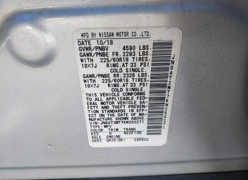 Photo 9 of 2019 Nissan Rogue SV (VIN JN8AT2MT7KW250271)