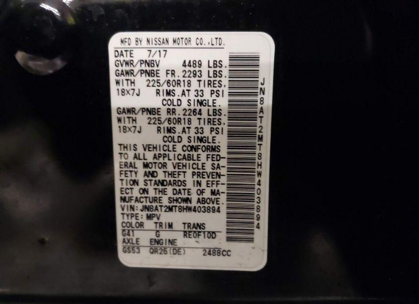 Photo 9 of 2017 Nissan Rogue SL (VIN JN8AT2MT8HW403894)