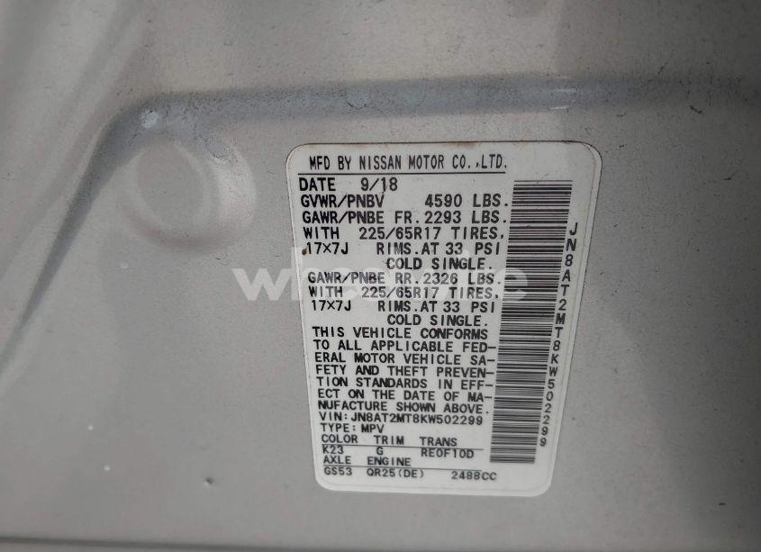 Photo 9 of 2019 Nissan Rogue S (VIN JN8AT2MT8KW502299)