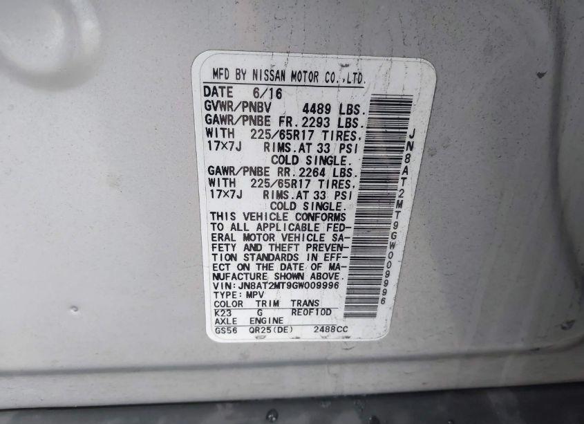 Photo 9 of 2016 Nissan Rogue S (VIN JN8AT2MT9GW009996)