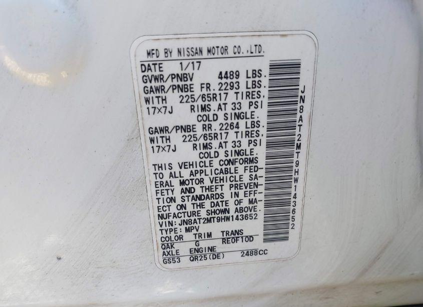 Photo 9 of 2017 Nissan Rogue SV (VIN JN8AT2MT9HW143652)