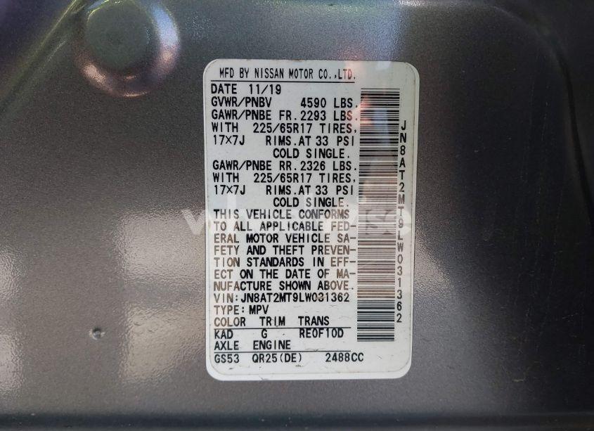 Photo 9 of 2020 Nissan Rogue S FWD (VIN JN8AT2MT9LW031362)