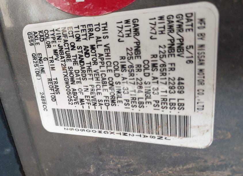 Photo 9 of 2016 Nissan Rogue S (VIN JN8AT2MTXGW005052)