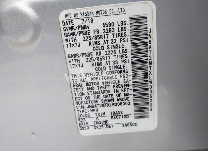 Photo 9 of 2020 Nissan Rogue S FWD (VIN JN8AT2MTXLW006003)