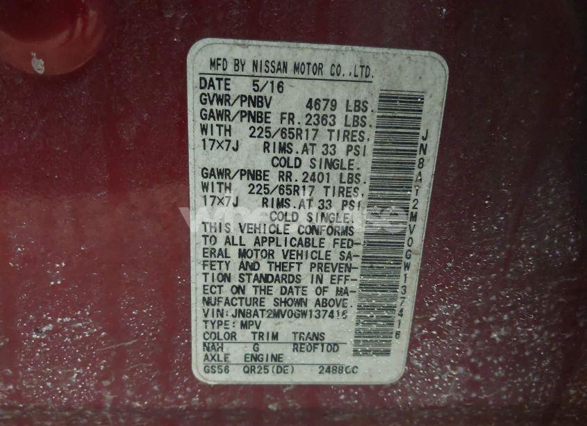 Photo 9 of 2016 Nissan Rogue S (VIN JN8AT2MV0GW137416)