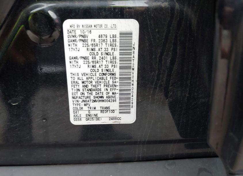 Photo 9 of 2017 Nissan Rogue SV (VIN JN8AT2MV0HW004298)