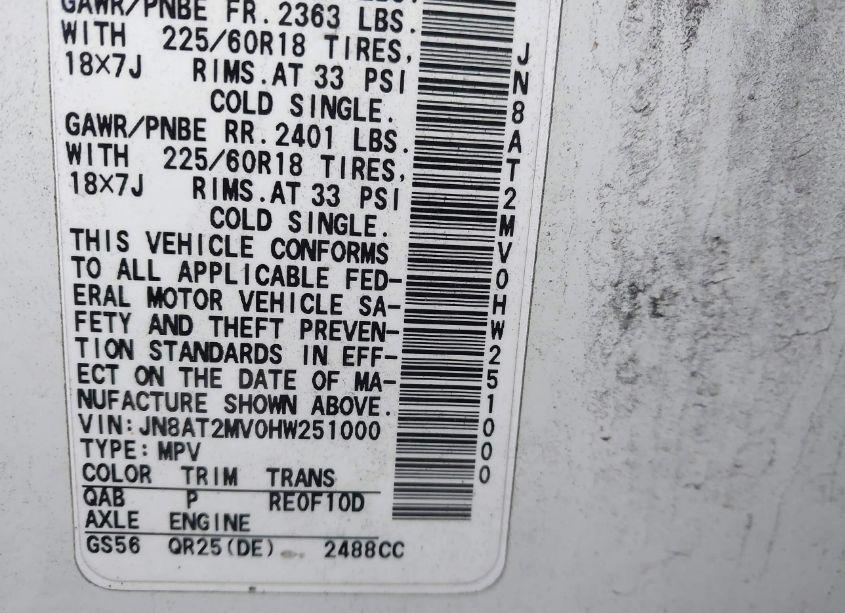 Photo 9 of 2017 Nissan Rogue SL (VIN JN8AT2MV0HW251000)