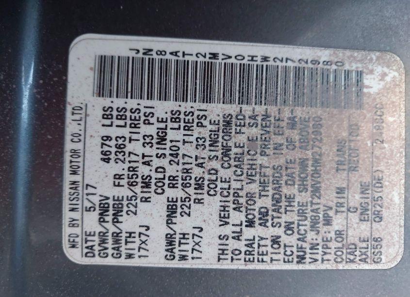 Photo 9 of 2017 Nissan Rogue SV (VIN JN8AT2MV0HW272980)