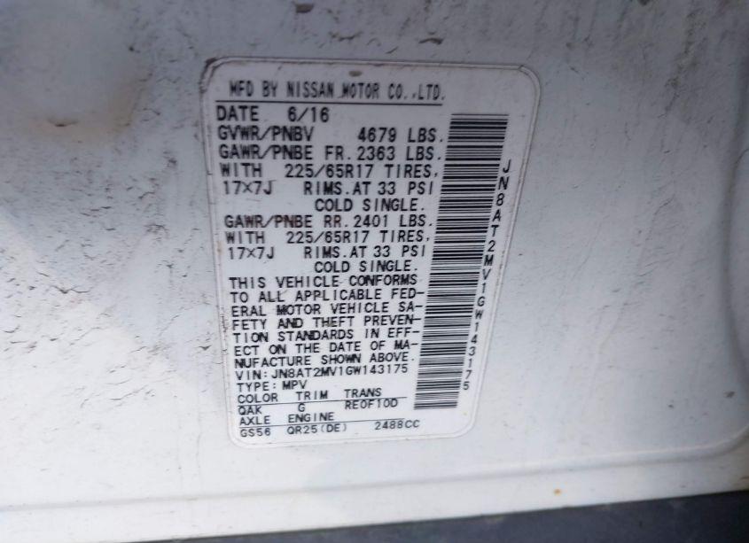 Photo 9 of 2016 Nissan Rogue SV (VIN JN8AT2MV1GW143175)