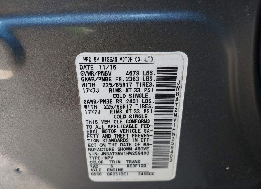 Photo 9 of 2017 Nissan Rogue SV (VIN JN8AT2MV1HW259400)