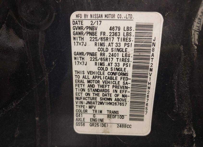 Photo 9 of 2017 Nissan Rogue SV (VIN JN8AT2MV1HW267657)