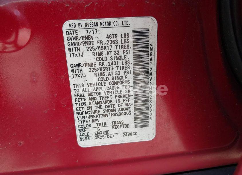 Photo 9 of 2017 Nissan Rogue SV (VIN JN8AT2MV1HW280005)