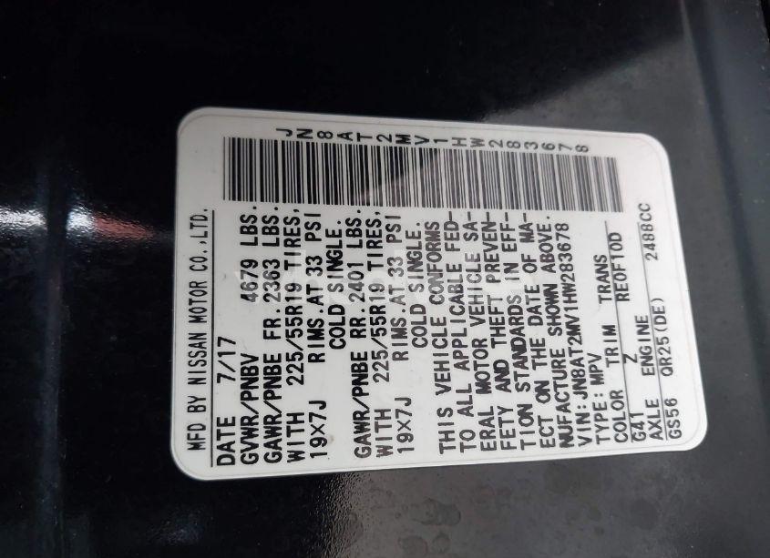 Photo 9 of 2017 Nissan Rogue SL (VIN JN8AT2MV1HW283678)