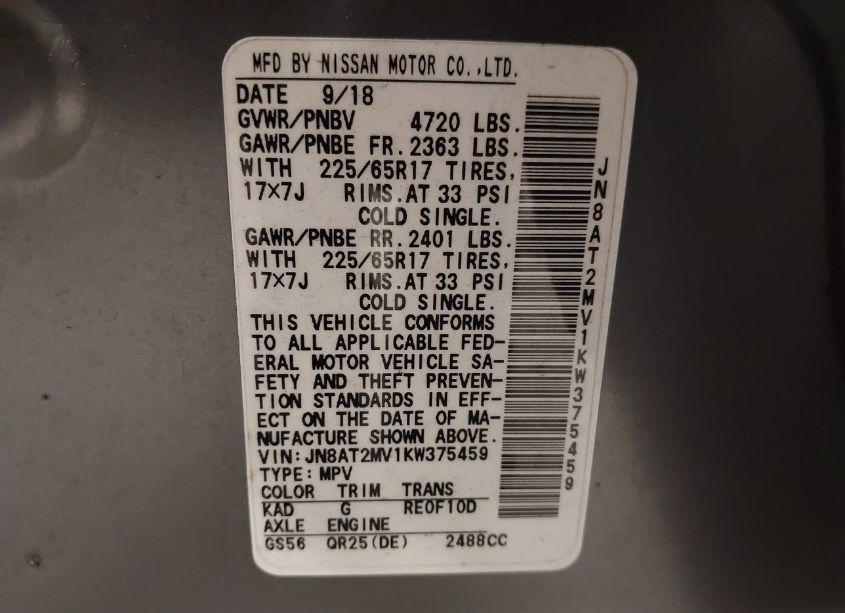 Photo 9 of 2019 Nissan Rogue SV (VIN JN8AT2MV1KW375459)