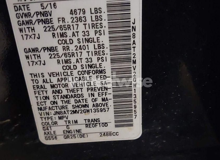 Photo 9 of 2016 Nissan Rogue SV (VIN JN8AT2MV2GW135957)