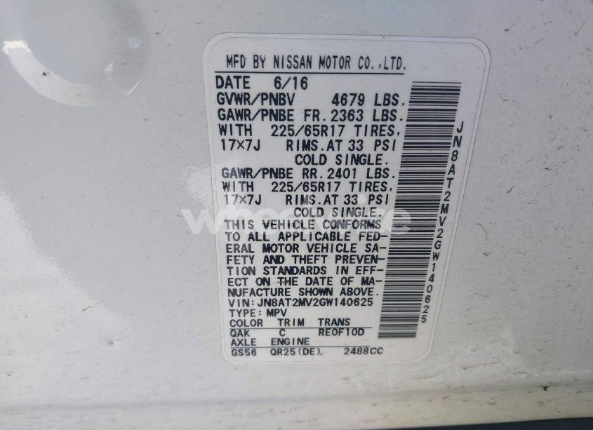 Photo 9 of 2016 Nissan Rogue SV (VIN JN8AT2MV2GW140625)