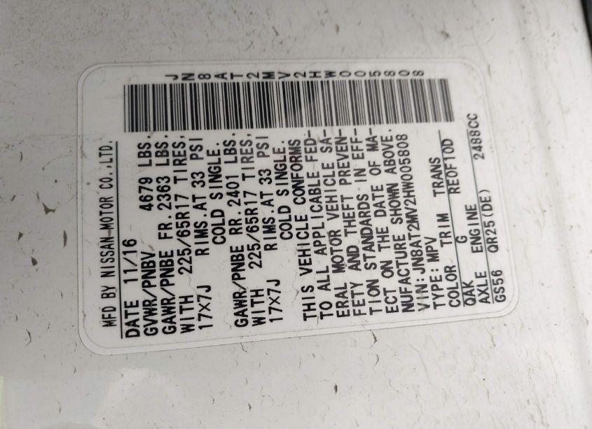 Photo 9 of 2017 Nissan Rogue S/SL/SV (VIN JN8AT2MV2HW005808)